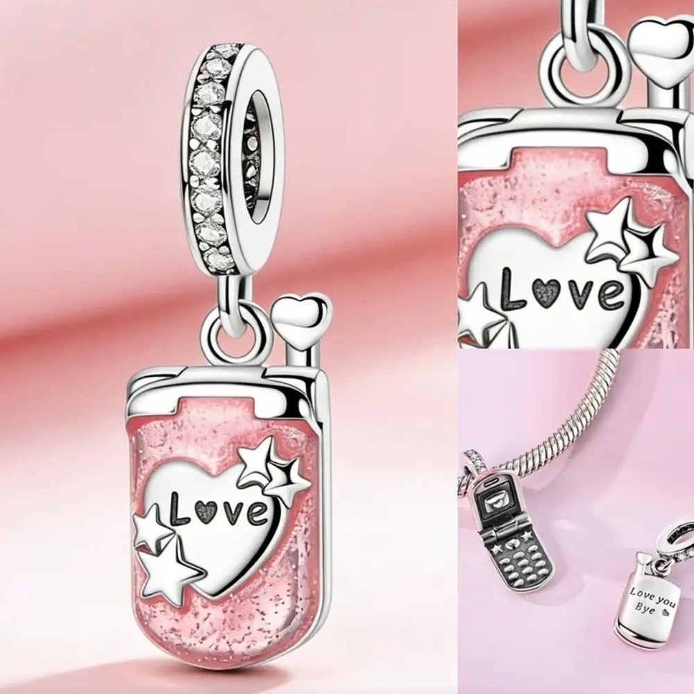Silver and Pink Love Cell Phone Charm - Picture 2 of 6